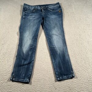 G-Star Jeans Men 33x24 GS RAW 5204 Blue Denim Faded‎ Straight Leg Slit Hem